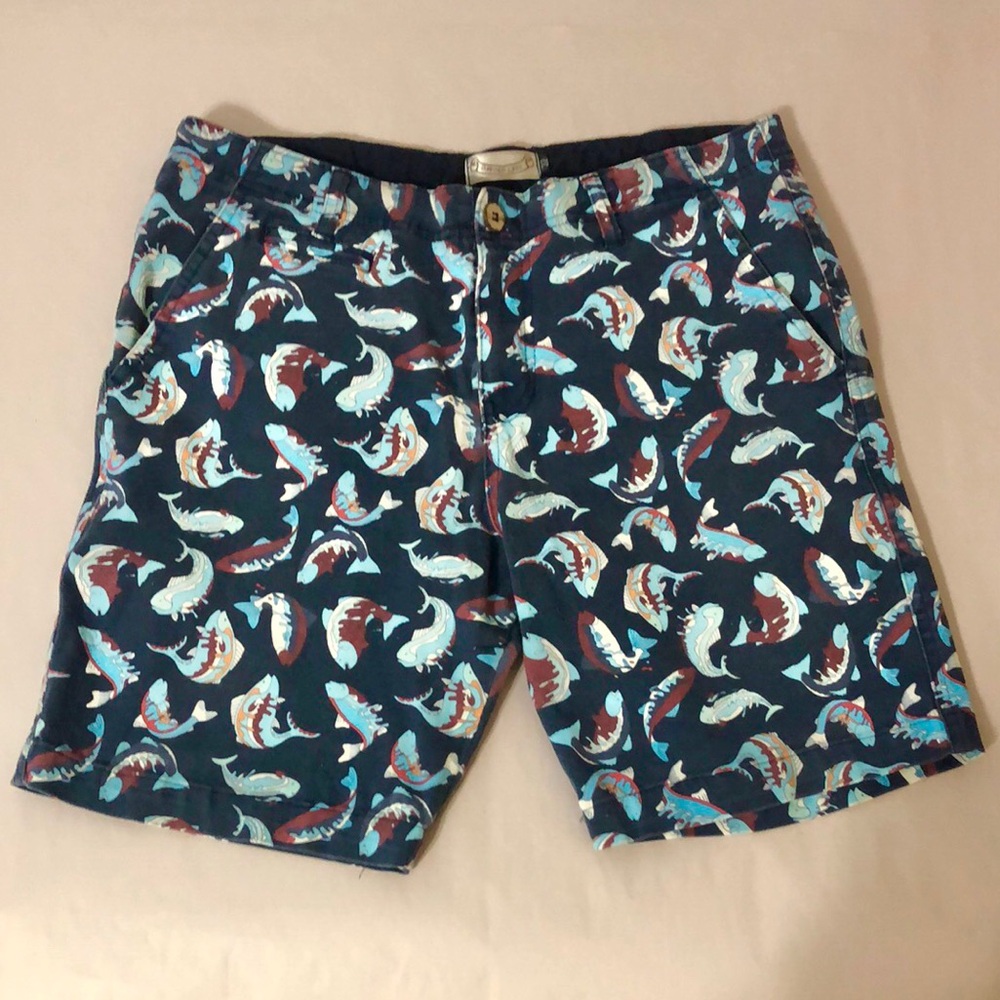 Oxford Lad’s Blue Fish Print Cotton Stretch 7” Shorts
